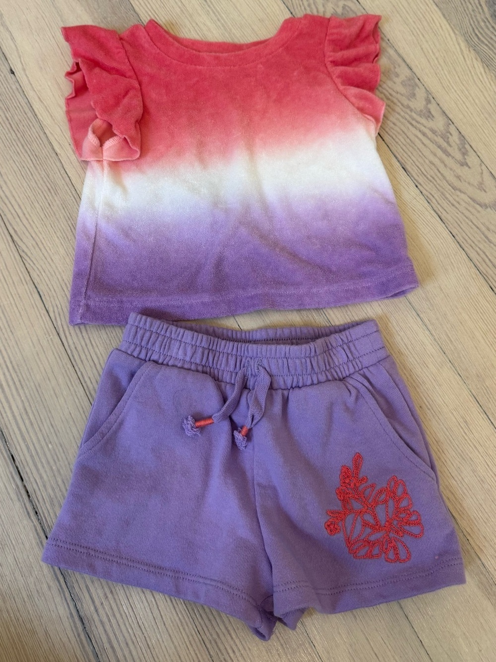 SPLENDID Baby Girl's Red & Purple Tie Dye Flutter Sleeve Top & Shorts Set 6-12M